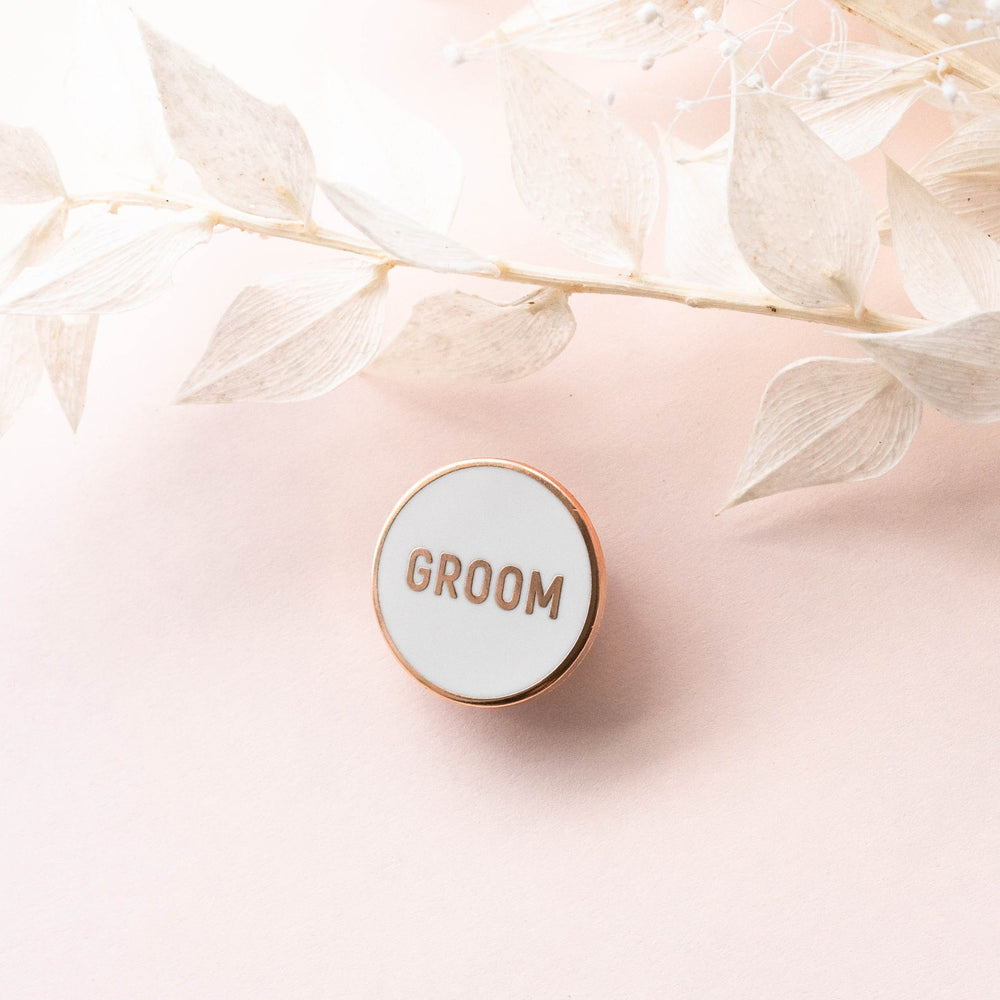 
                  
                    Round Groom Pin | Palm and Posy
                  
                