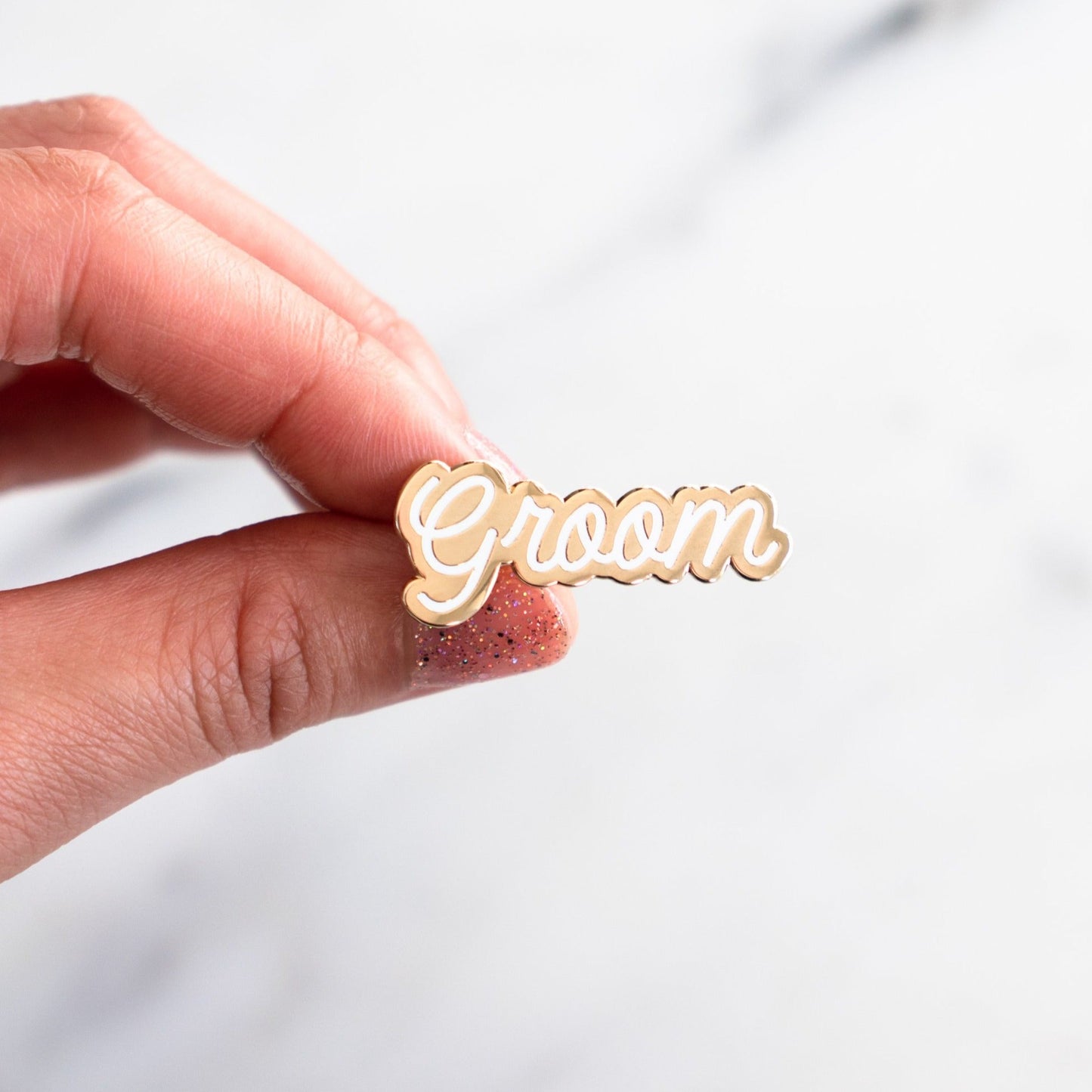 
                  
                    Script Groom Pin | Palm and Posy
                  
                