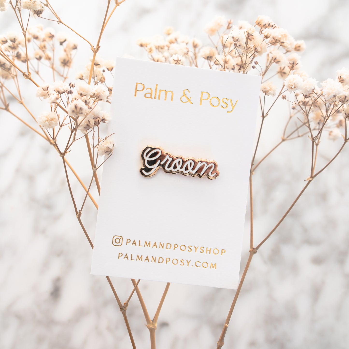 
                  
                    Script Groom Pin | Palm and Posy
                  
                